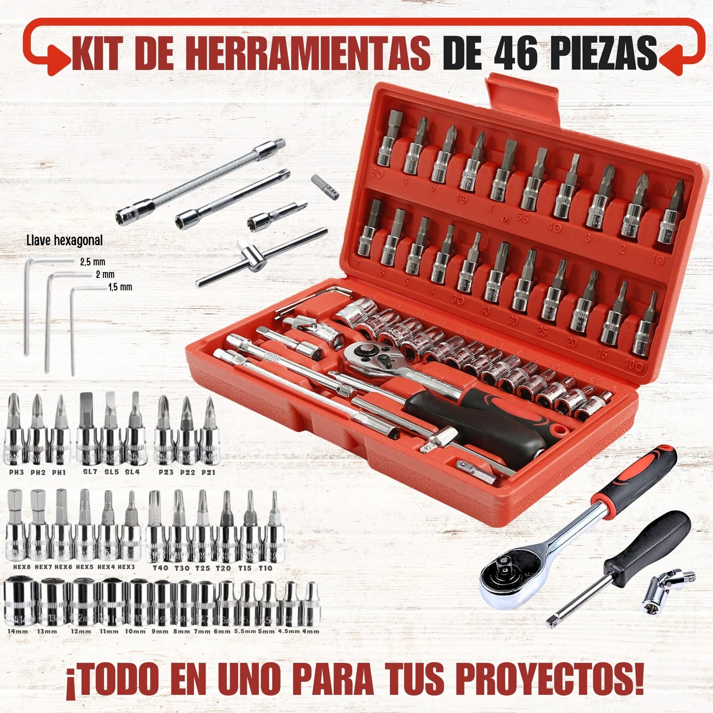 Juego de Ratchet Profesional 46 Piezas